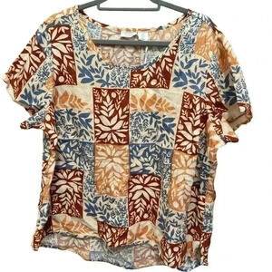 Sigrid Olsen | 100% Linen Multi Patchwork Floral Short Sleeve Tee (1X)